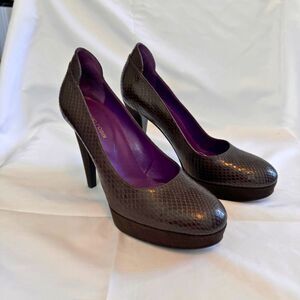 Sergio Rossi Brown Snakeskin Round-Toe Pumps Size 8.5
